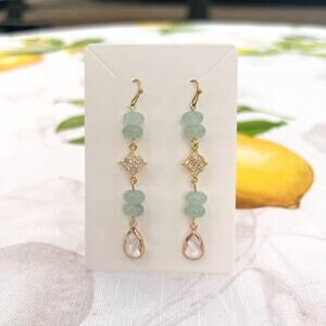 Chalcedony Aquamarine Amazonite Opal Sea Green Diamond Square Romantic Earrings